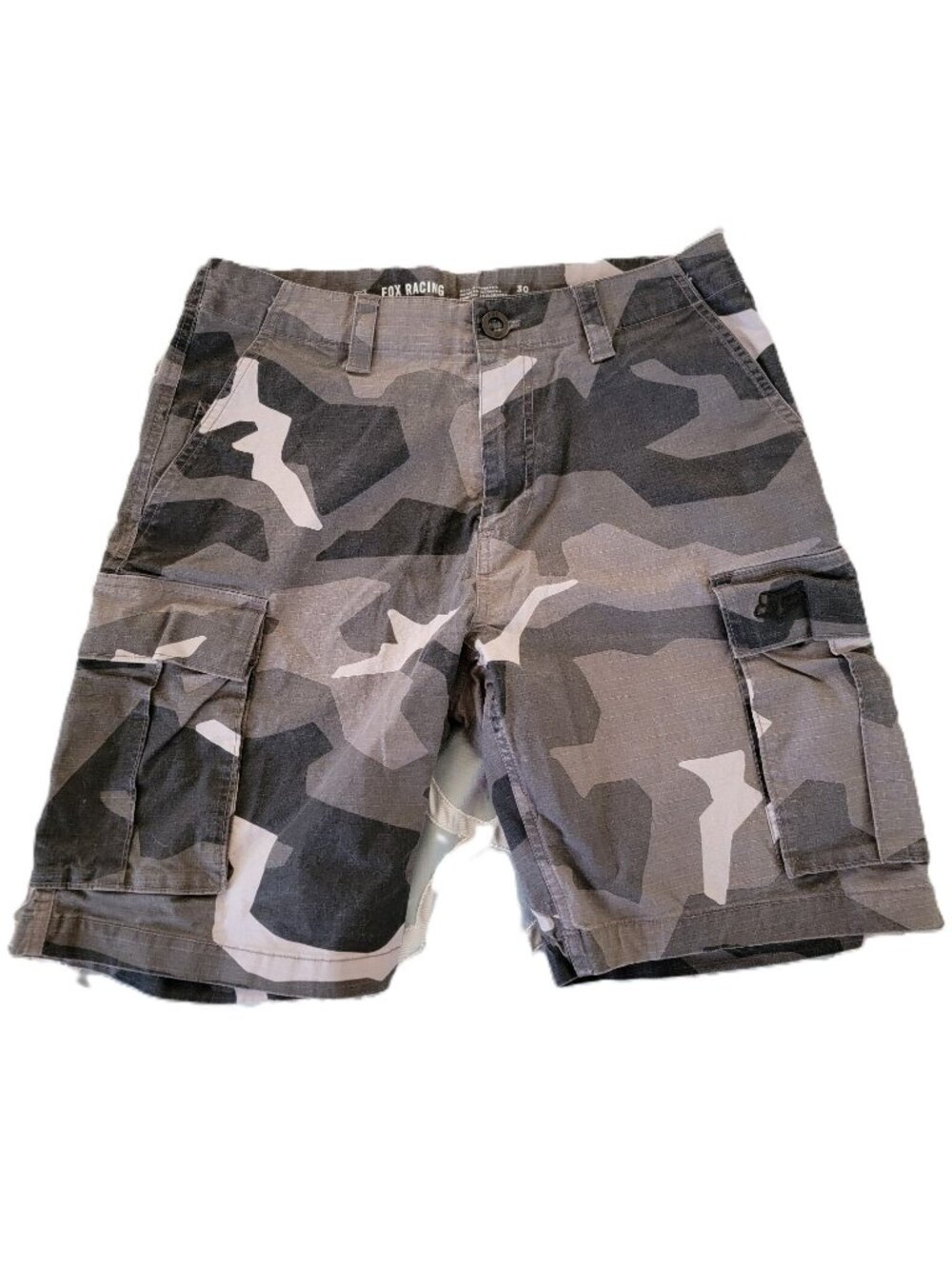 Fox Racing Black Camo Cargo Shorts Casual Activewear Outdoor Biking Hike Size 30